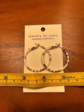 Handmade White & Gold Painted Hoop Earrings | JewelryBySamy | Lightweight